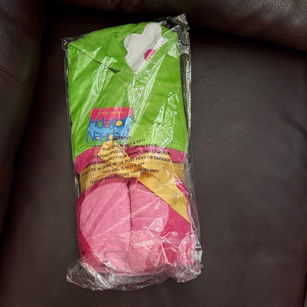 Green and Pink Plush hooded towel